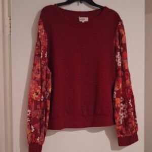 Anthropolgie Favorite!  Elegant Red Floral Sleeve Sweatshirt